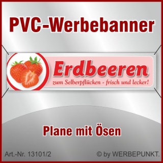 PVC-Werbebanner "Erdbeeren 1", 400x100 cm mit Ösen