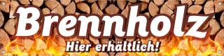 PVC-Werbebanner Plane "Brennholz" Kaminholz Ofen, 200x50 cm mit Ösen