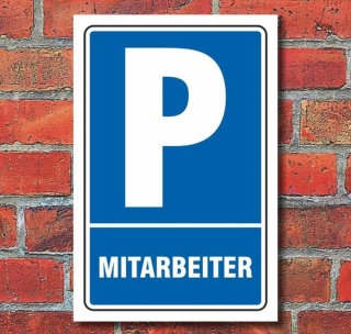 Schild Parken, Parkplatz, Mitarbeiter, 3 mm Alu-Verbund 450 x 300 mm