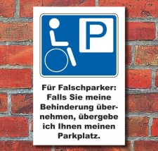 Schild Parkplatz, Behindertenparkplatz, Falschparker 3 mm...