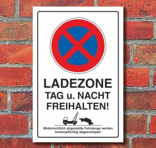 Schild Parkverbot, Halteverbot, Ladezone bitte freihalten, 3 mm Alu, Hochkant 450 x 300 mm